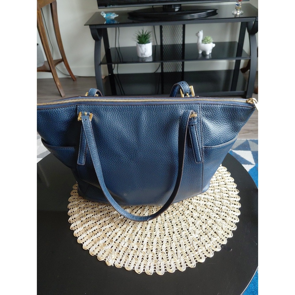 Michael Kors Navy Leather Tote Purse Handbag - Picture 3 of 7
